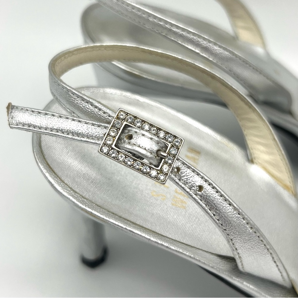 Vintage Stuart Weitzman Silver Slingback Heels, Size 6 - Picture 7 of 8